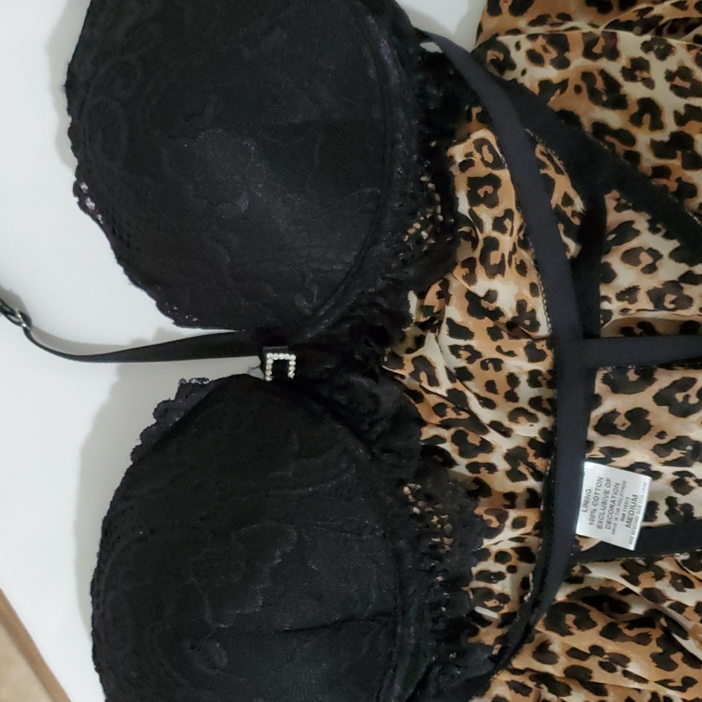 NWT CINEMA ETOILE 3 PC MARC LEOPARD PRINT CHEMISE, THONG, ROBE MEDIUM - Picture 6 of 7